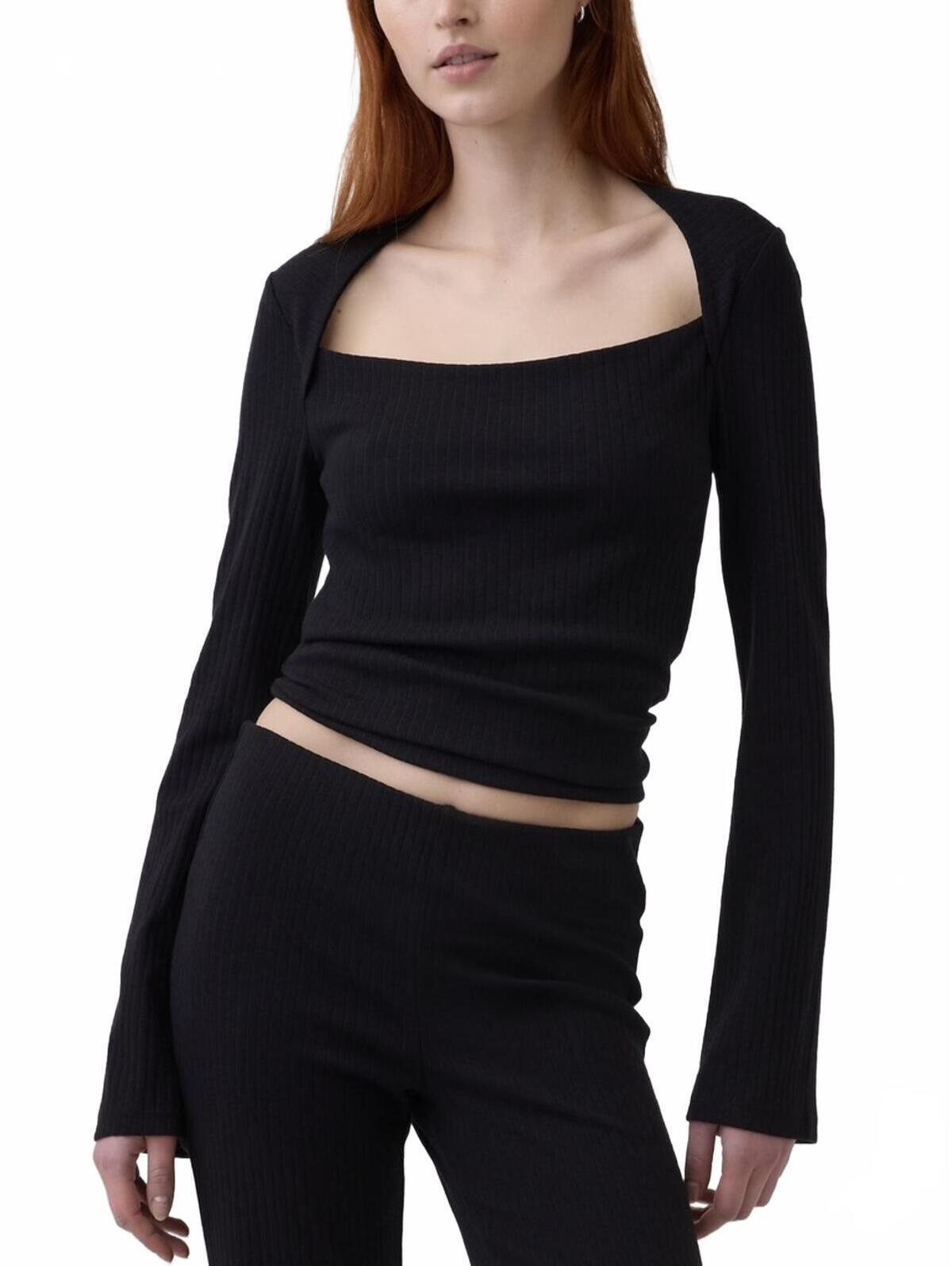 Gap Modern Rib Envelope-Neck Top Nwt Black Size Small